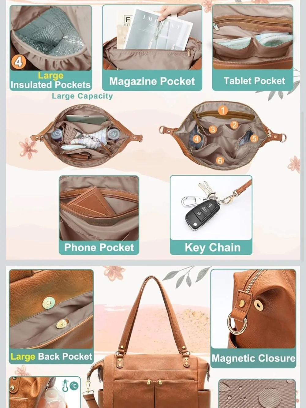 Classic Tan Baby Bag Tote with Adjustable Shoulder Strap